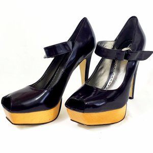 Bebe Plum Open Square Toe 1" Platform 5" Stiletto Heel Maryjane Pumps Sz 10